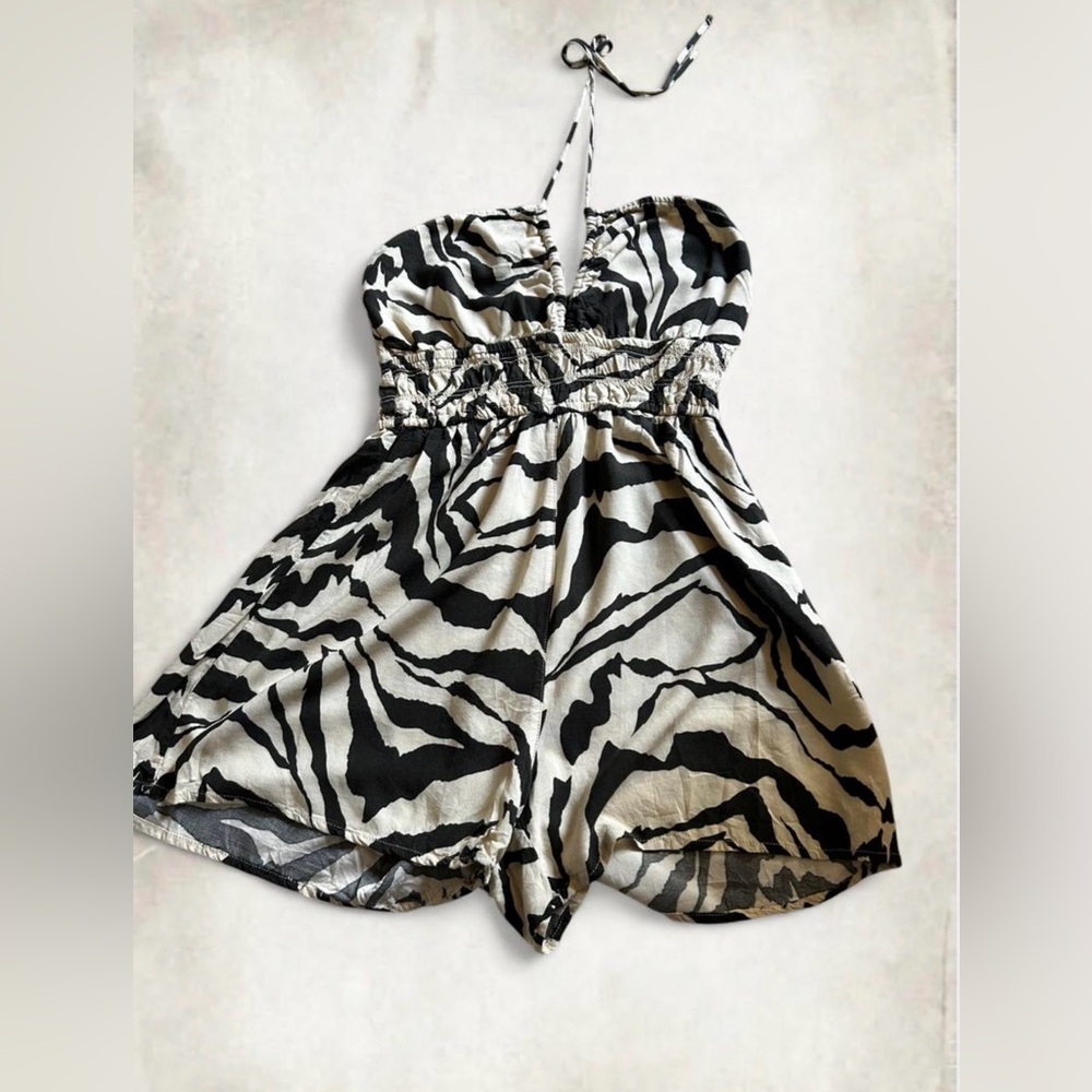 H&M Dark Green & Cream Zebra-Print Halter Romper - Picture 3 of 8